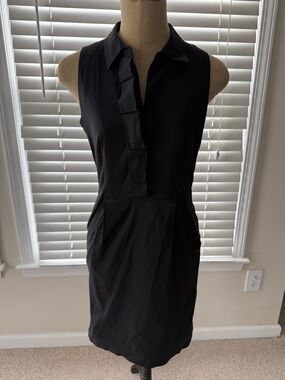 Ann Taylor Black Sleeveless Mini Dress with Collar